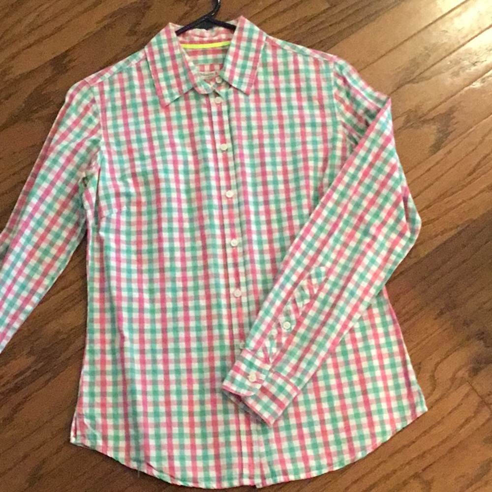 Pink and Green Plaid Button-Up Shirt
